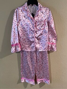 btween Pink Floral Satin Pajama Set for Kids